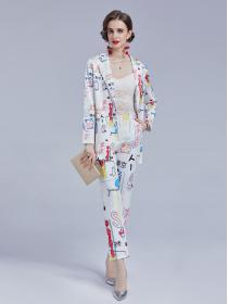 On Sale Doll Collars Fashion Printing Show Waist Suits 