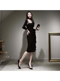 Outlet Korean style slim sexy V-neck elegant bottoming dress