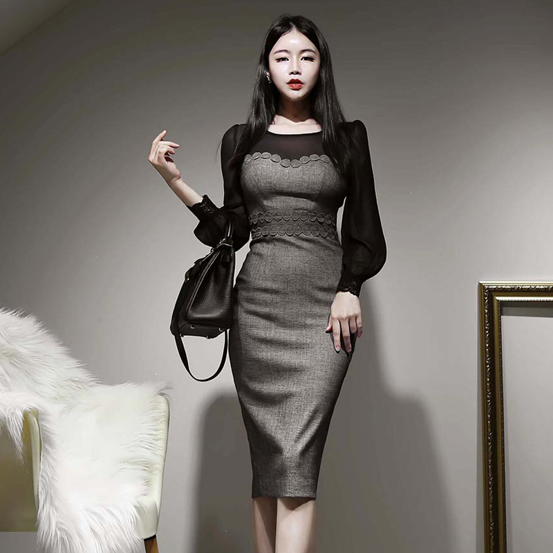 Outlet Autumn and winter business suit round neck dress