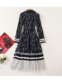 Outlet Frenum long sleeve stripe printing single-breasted dress