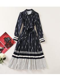 Outlet Frenum long sleeve stripe printing single-breasted dress