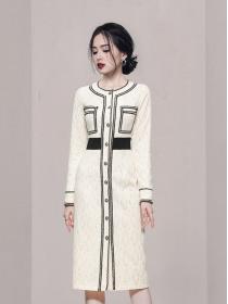 Korean Style Color Matching Open Fork Dress 