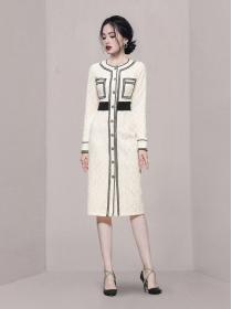 Korean Style Color Matching Open Fork Dress 