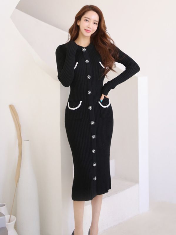 Korean Style Bead Matching Fashion Dress