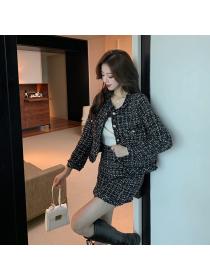 Outlet Retro fashion and elegant skirt plaid woolen coat