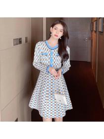 Outlet Bottoming pinched waist temperament long sleeve dress