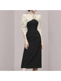 Outlet Mixed colors long dress slim dress for women