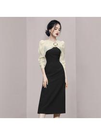 Outlet Mixed colors long dress slim dress for women