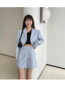 Outlet Fashion short coat light-blue short skirt 2pcs set for women