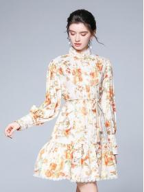 Nobel Style Horn Sleeve Printing Fashion Dress 