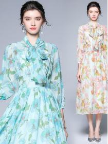 Bowknot Matching Chiffon Flower Fashion Dress 