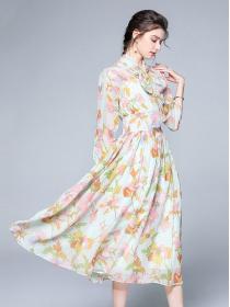 Bowknot Matching Chiffon Flower Fashion Dress 