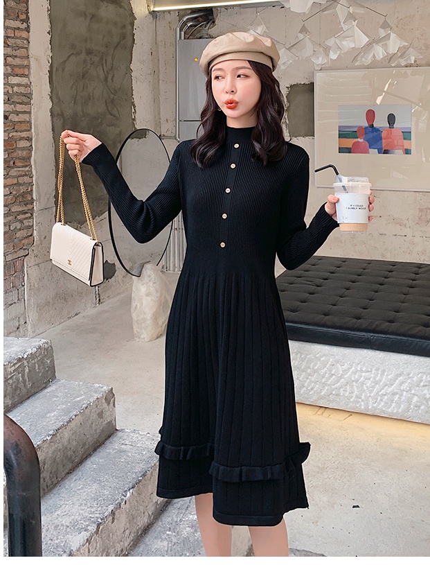 Outlet Pleated slim dress autumn and winter long dress