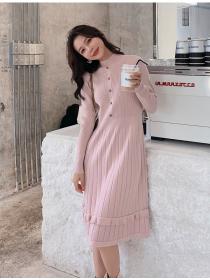 Outlet Pleated slim dress autumn and winter long dress
