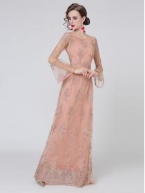 Grace Horn Sleeve Flower  Embroidery  Maxi Dress