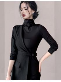 On Sale Pure Color Stand Collars Fashion Dress 