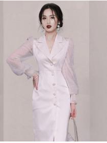 New Style Pure Color Show Waist Gauze Matching Dress 