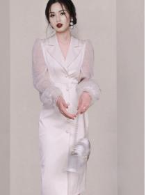 New Style Pure Color Show Waist Gauze Matching Dress 
