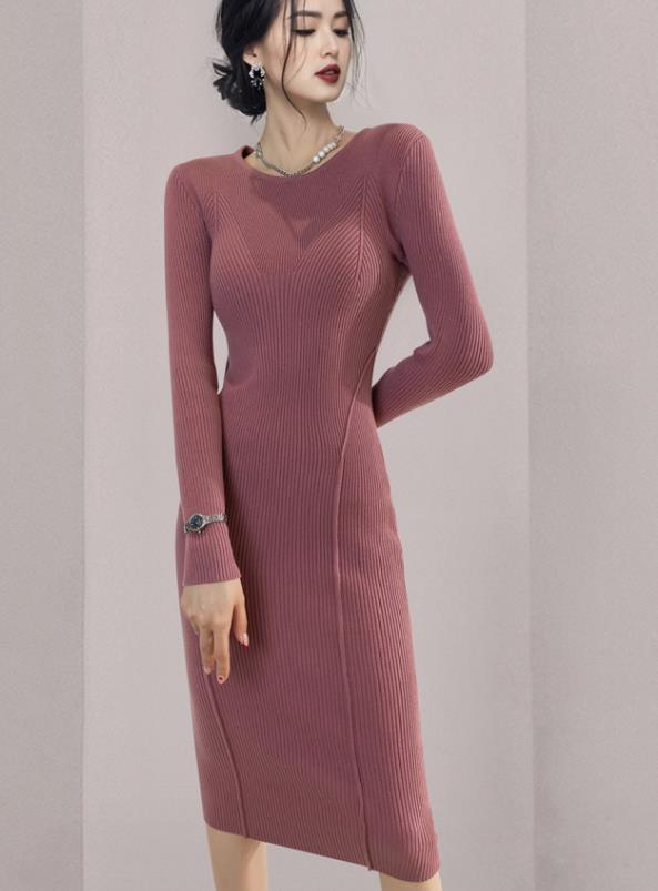 New Arrival Slim Pure Color Knitting Dress