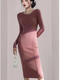 New Arrival Slim Pure Color Knitting Dress 