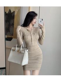 Outlet Temperament pinched waist T-back tight dress