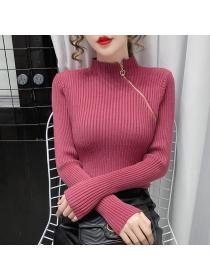 New Arrival Autumn Fashion High-neck Elastic Slim Knitting Sweater 