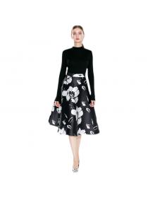 [Ready stock]New Autumn Fashion Knitting Shirt+ELegant Fashion printed Skirt 