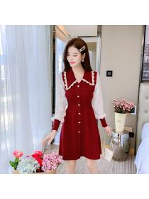 Outlet Autumn lace dress knitted sweater dress for women