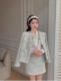 Outlet Fashion thin woolen coat fashion and elegant skirt 2pcs set