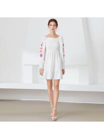 Outlet Elegant elastic long sleeve slim printing dress