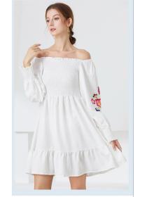 Outlet Elegant elastic long sleeve slim printing dress