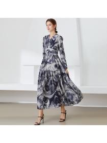 Outlet Pinched waist exceed knee temperament slim long dress