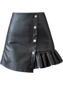 Lastest Autumn Fashion Plain PU Pleated Skirt 