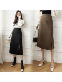 Korea style Vintage Fashion Winter wear A-line Split Long Skirt 
