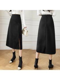 Korea style Vintage Fashion Winter wear A-line Split Long Skirt 