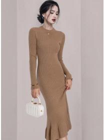 Pure Color Fishtail  Tall Waist Fashion Dress