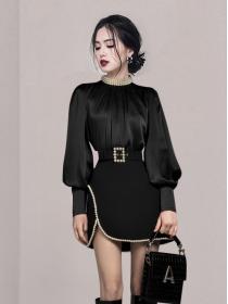 Korean Style Stand Collars Bead Matching Fashion Suits 