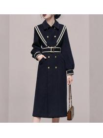 Korean Style Stand Collars Bead Matching Fashion Dress