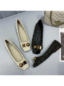 Outlet New fashion matching soft-soled metal buckle linen outer wear flat shoes