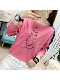Outlet Korean style Round-neck Matching Long-sleeved T-shirt