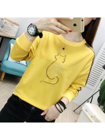 Outlet Korean style Round-neck Matching Long-sleeved T-shirt 