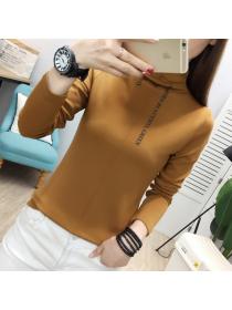 Outlet Autumn new Korea style High-neck Matching Long-sleeved T-shirt 