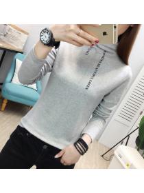 Outlet Autumn new Korea style High-neck Matching Long-sleeved T-shirt 