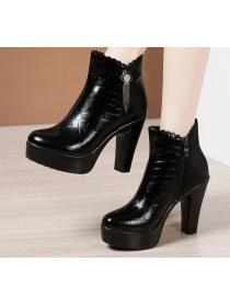 Outlet Sexy PU leather Thick Flatform High heels Boots