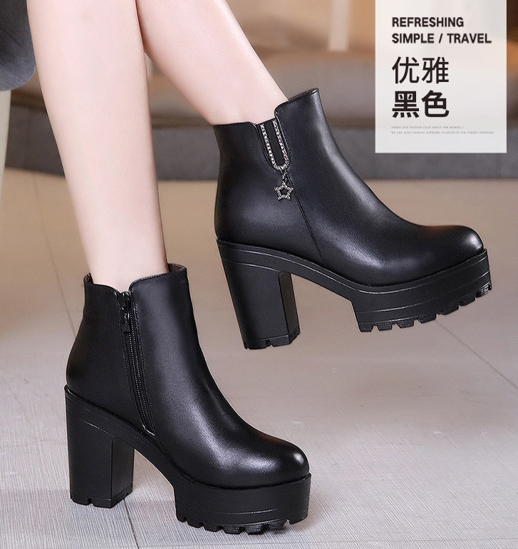 Outlet Cool Round-toe Thick Flatform High heels Martin Boots