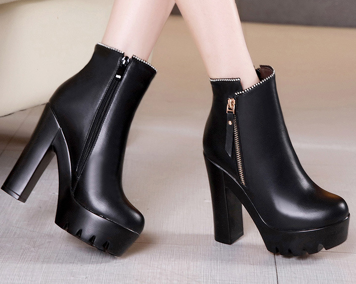 Outlet Winter fashion Round-toe Thick Flatform High heels Non-slip Boots