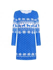 The Autumn and winter women's new Christmas printed round-neck long sleeve dress