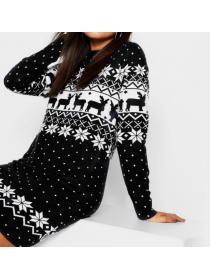 The Autumn and winter women's new Christmas printed round-neck long sleeve dress