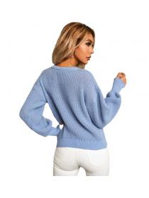 Outlet Plaid Round-neck pullover long-sleeved knit casual sweater