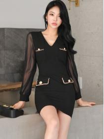 Korean Style V Collars   Slim    Nobel Fashion Dress